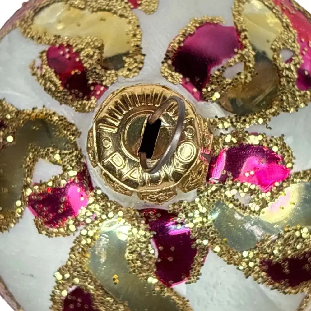 Christopher Radko Mercury Glass Double Ball Finial Christmas Ornament Gold Pink